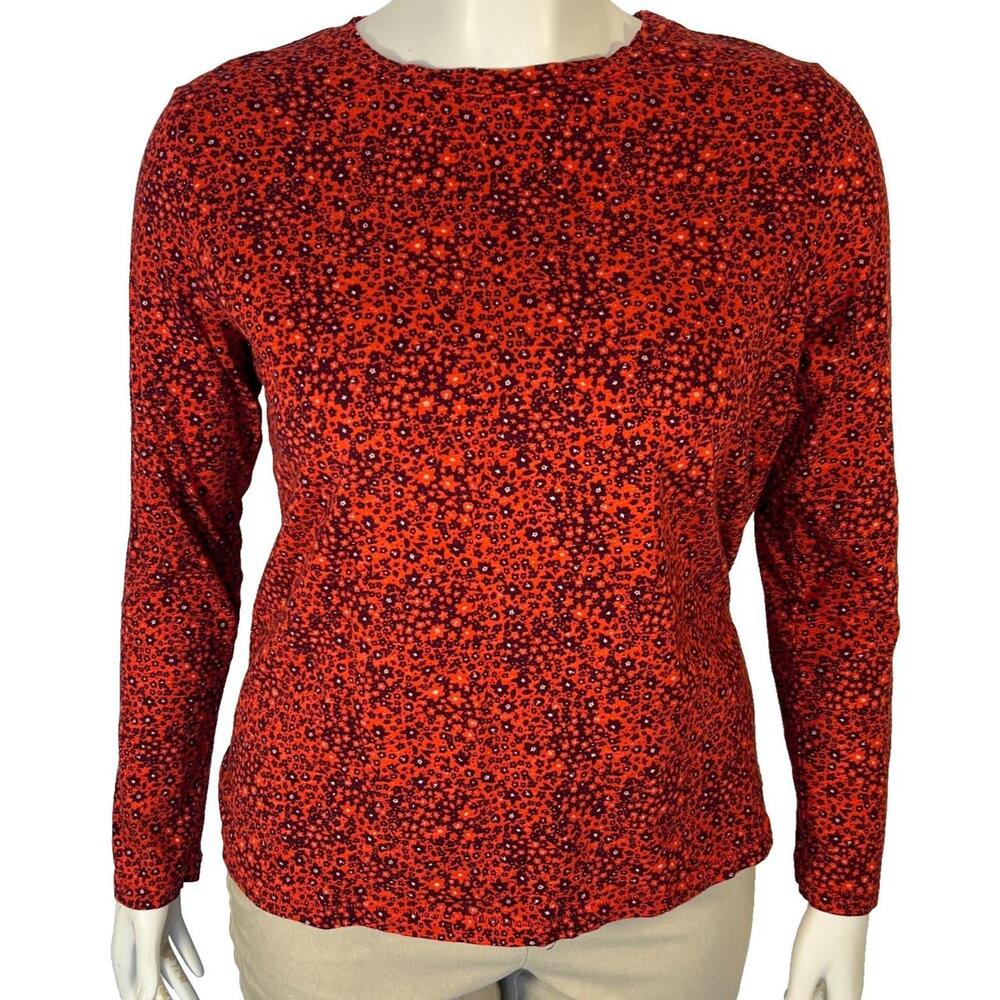 Sonoma Top Womens L Long Sleeve Tee Shirt Red Ditsy Floral Round Neck